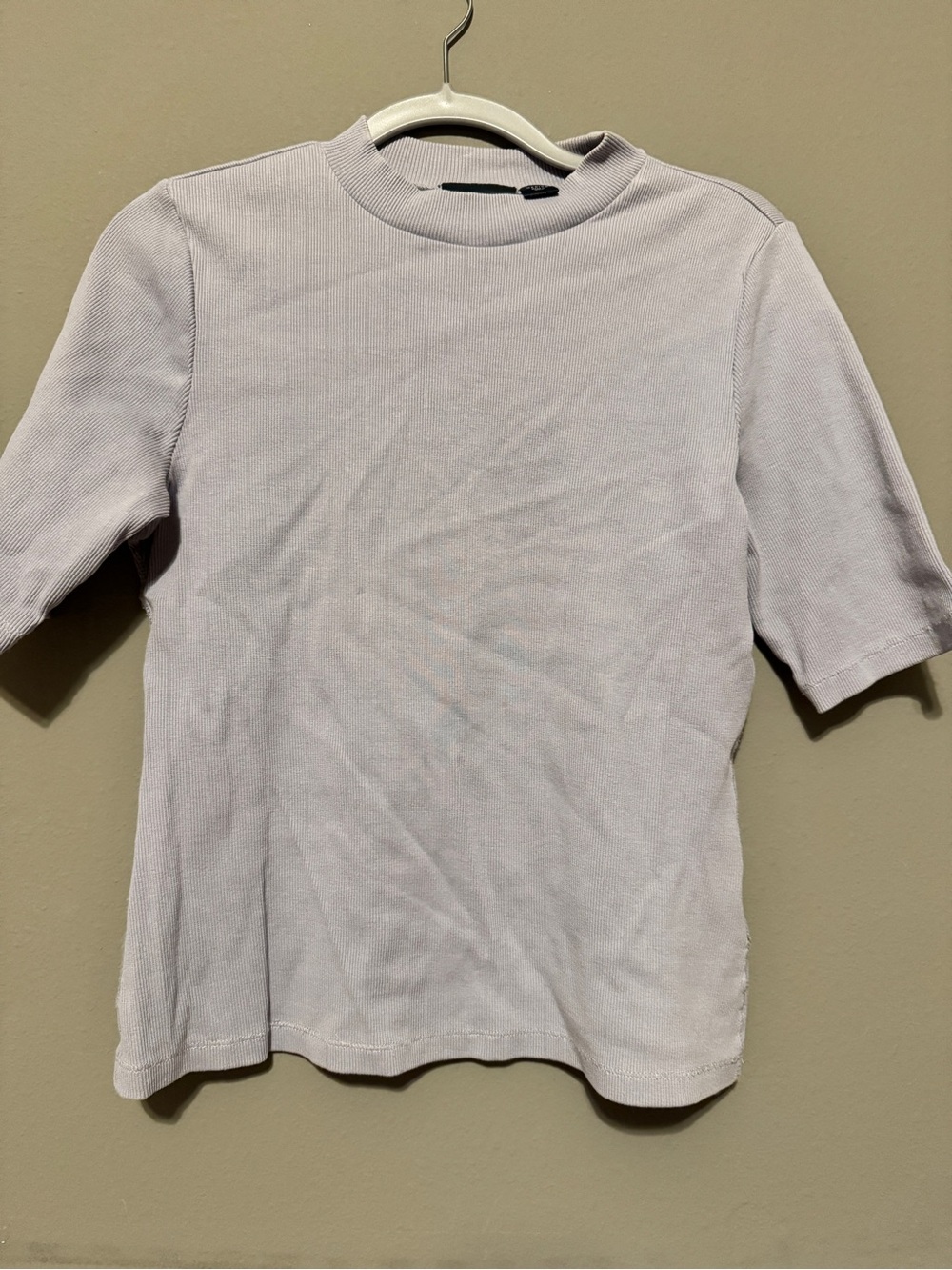 Anthropologie Lavender Short-Sleeve Ribbed Crewneck Tee